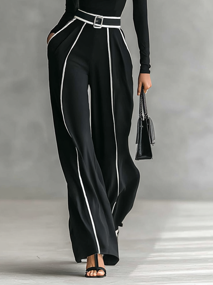 Conjunto de duas peças para menina com blusa de gola alta de manga comprida, calças largas e cinto