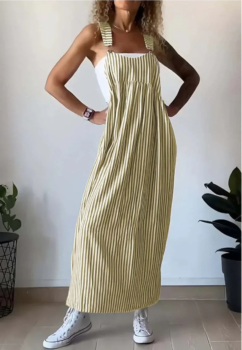 Camille | Vestido Macacão Listrado Casual