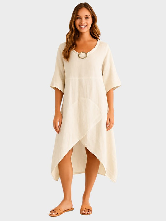 Marta - Vestido assimétrico em algodão e linho