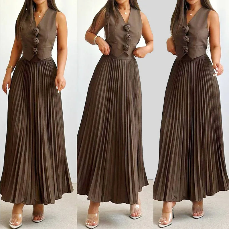 Rosaire | Conjunto com Colete Floral e Saia Plissada